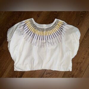 Queen of Sparkles White Top with Purple, Yellow, and Metallic Stud Accents